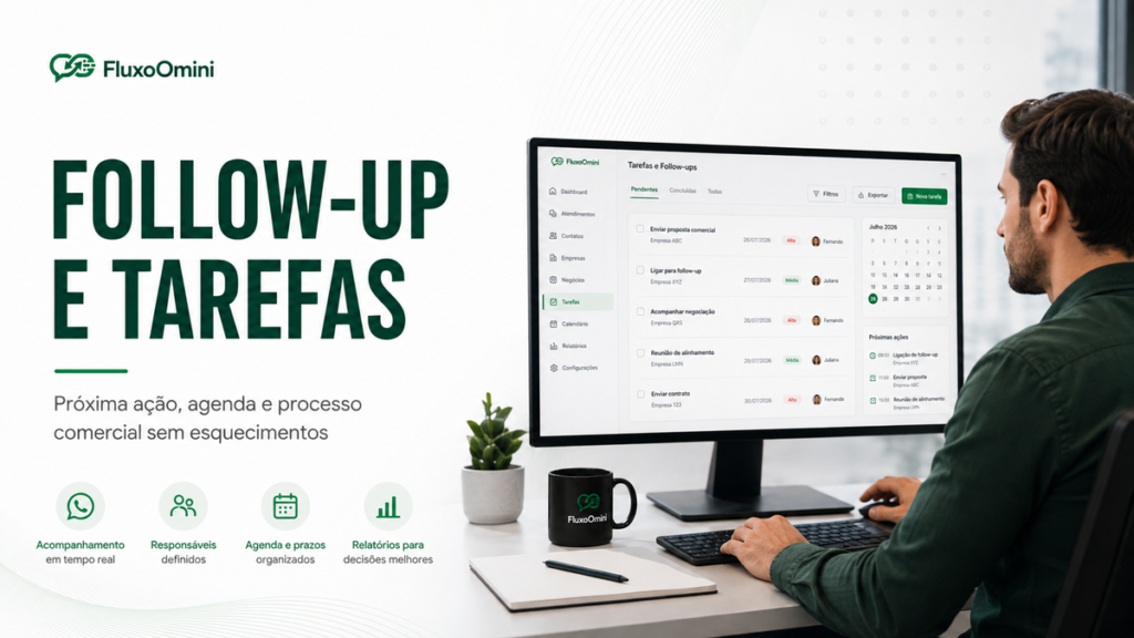 Follow-up, tarefas e processo comercial com agenda e próximas ações